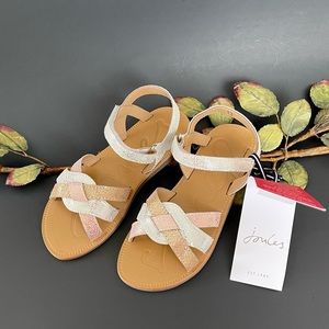 Joules Girls Cala Crossover Gray/Gold Sparkle Leather Sandals NWT Size 13